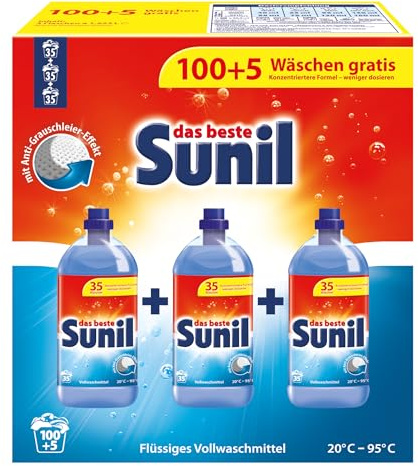 Sunil aktiv Vollwaschmittel flüssig - für 105 Wäschen - Flecklösekraft, hautverträglich, mikroplastikfrei - 5,77 l