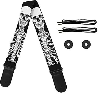 Jeiento Gitarrengurt mit verstellbarem Gurt, Aufbewahrung von Gitarrenplektren, Geschenk für Gitarrenliebhaber, Totenkopf-Weiß, M