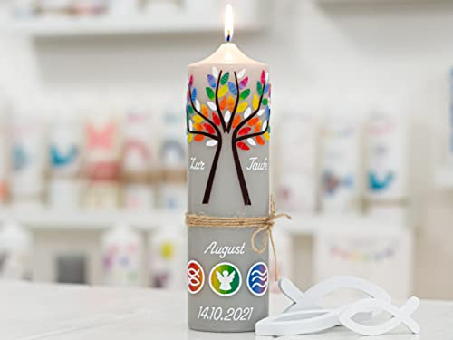 meinkerzenshop Taufkerze August Junge oder Mädchen mit Name und Datum, individuell, persönlich u. handgemacht 53917