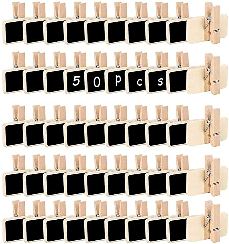 ZXCV5MIUOE Holztafel mit Klammer Holz Kreidetafel Klein Mini Tafel Memotafel Quadratische Form HöLzerner Fotoordner Staffelei Pegs für Hochzeiten Partys Buchhandlungen 50 StüCk, 69V50014