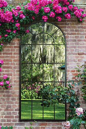 MirrorOutlet Large New Black Multi Panelled Arched Window Garden Outdoor Mirror 5ft3 x 2ft9 160cm x 55cm,GMA029