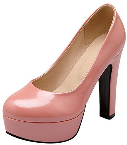 Scarpe da Festa Donna, Scarpe Tacco a Blocco Moda Scarpe da Sera Tacco Alto Punta Rotonda con Plateau Rosa Numero 33 EU