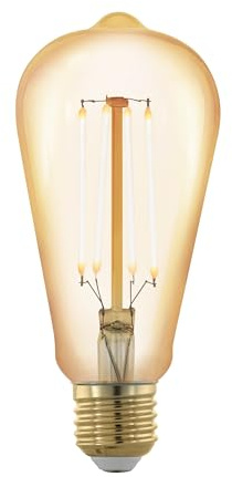 EGLO E27 LED Lampe dimmbar in Stufen Retro-Glühbirne | zum Dimmen mit Lichtschalter, 4,5 Watt, Amber Vintage-Leuchtmittel Kolben warmweiß, 2200k, Edison Glühlampe ST64, Ø 6,4 cm