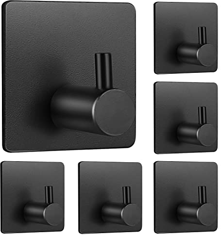 LISOPO 6er Haken Selbstklebend Handtuchhaken, Klebehaken Schwarz ohne Bohren, Handtuchhalter Klebehaken, Badezimmer Wandhaken, Wasserfest Handtuchhaken Klebehaken für Bad Küche Büro