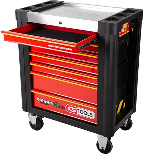 KS Tools 873.0007 PERFORMANCEplus e10 SCHWARZ/ROT Werkstattwagen mit 7 Schubladen