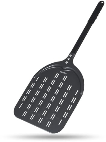VIKCOLEE Perforated Pizza Peel, 12 x 14 Inch Rectangular Pizza Turning Peel, Professional Anodized Aluminum Turning Pizza Spatula, 26 inch overall