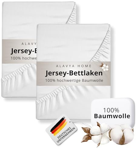 Spannbettlaken Premium 2er Set Jersey-Bettlaken 90x200 cm mit Rundumgummizug 100% Baumwolle ÖKOTEX Standard 100 | Matratzenhöhe bis 15 cm Spannbetttuch für Babybett Kinderbett 200 x 90 cm Weiß