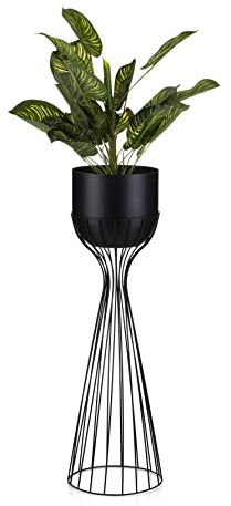 HowHomely Moderne Blumenständer Metall 68 cm Hoch mit Schwarz Blumentopf Rund 18 cm Ø auf Robuste Ständer - Pflanzenständer zur Dekoration Innenräumen