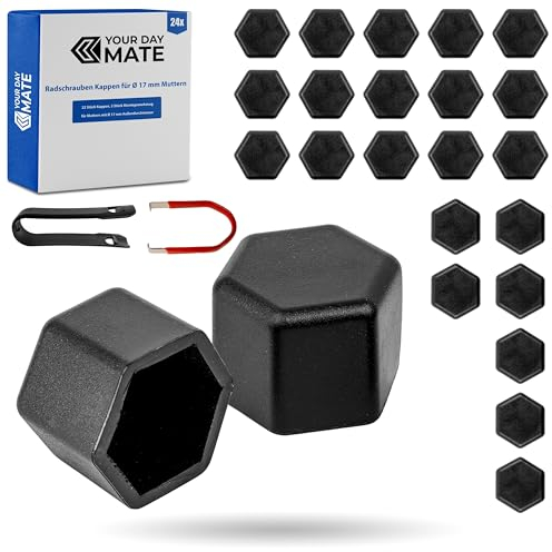 Your Day Mate Juego de Tapones para Tornillos y Tuercas de Rueda, 24 Piezas, para Tornillos y Tuercas hexagonales de 17 mm, Agujero para Tornillos de Rueda de Ø 24 mm mín.