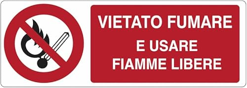 UNI - Vietato fumare e usare fiamme libere - CARTELLO SEGNALETICO in Adesivo Resistente, Pannello in Forex o Pannello In Alluminio (PANNELLO IN ALLUMINIO 30X12 CM)