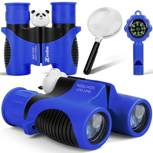 Binocolo Bambini 8x21 Ottica reale ad alta risoluzione, con lente d'ingrandimento e bussola fischietto, binocolo per bambini da 3 a 12 anni, ragazzi e ragazze, escursioni, viaggi