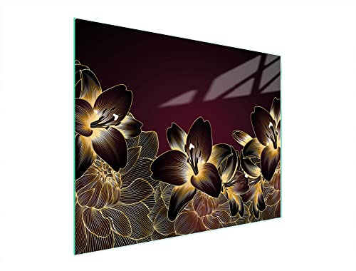 DarHaus Herdabdeckplatte 52x40 cm 1-teilig Ceranfeldabdeckung Induktion Herdschutz Spritzschutz Glasplatte Deko Schneidebrett, Orchidee Brau