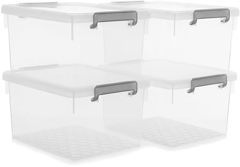 Citylife 22.2 QT Plastic Storage Bins with Lids Large Stackable Storage Containers for Organizing Clear Durable Storage Box, 4 Pack