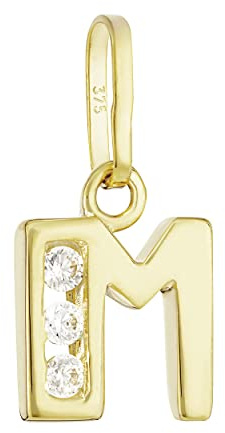 NKlaus Buchstabe M Kettenanhänger klein 375 Gelb Gold 9 Karat 10x7mm Alphabet Zirkonia weiß 13390