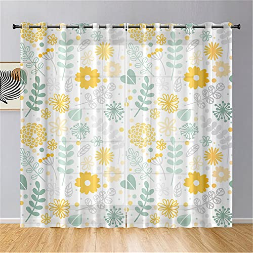 Hiseng Schiebegardinen Voile Vorhang Gardinen 2er Set, Blume Landschaft Sheer Schiebevorhänge Lichtdurchlässig Flächenvorhänge für Wohnzimmer Schlafzimmer Fensterschal (132x244cm,Blumenpflanze)