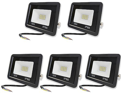 Hopelit 10W LED Strahler 5er, Led Strahler Außen Warmweiß Licht 3000K, IP66 Wasserdicht, 850LM Superhell Scheinwerfer für Garten, Garage, Patio etc.