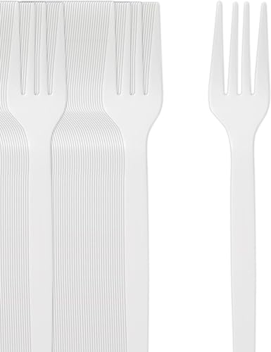 RASMACOR | 100 Stück Plastik Gabeln, 16cm Kuchengabeln, Wiederverwendbar, weiß, Geeignet für Partys, Dessertläden, Hochzeiten, Camping, Geburtstagsfeiern