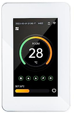 MincoHome Wi-Fi Smart Color Thermostat Programmable Large Touch Screen Temperature Control for Electric Underfloor Heating Save Energy (White)