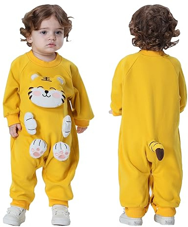 Doladola barnens Djurdräkter för Bebisar bomull jumpsuit för både pojkar och flickor onesies småbarn sparkdräkt (6-12 månader,3D tiger)