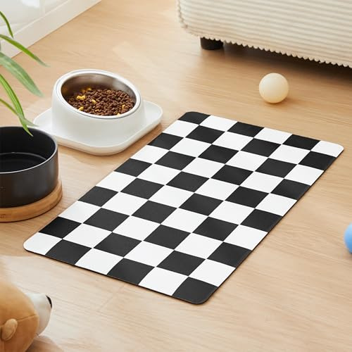 Ralxion Tapis d'alimentation pour Chien à Carreaux - Tapis Absorbant pour Nourriture et gamelle d'eau pour Chien - Distributeur de Nourriture - Tapis pour Animaux de Compagnie - Noir