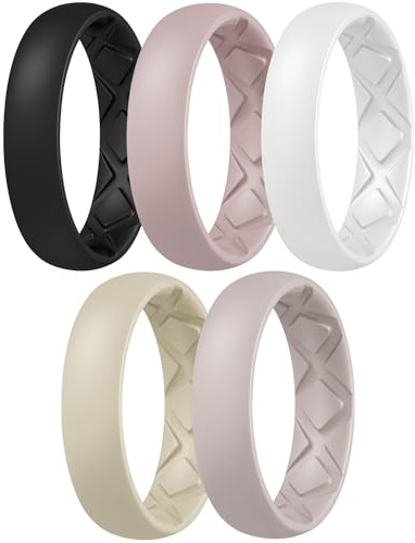 Egnaro Women's Engagement Rings, Silicone Inner Arc Ergonomic Breathable Design with half sizes, Rubber Wedding Band Rings，5.5mm Wide-2mm Thick