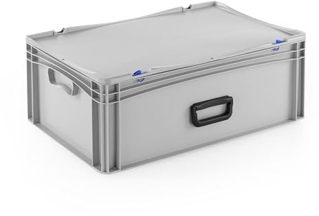 DIE BOX FABRIK Robuster Eurobehälter mit Tragegriff & Scharnierdeckel | Stapelbarer Kunststoffkoffer für Lager & Transport | Aufbewahrungsbox für Werkzeuge, Logistik & Industrie (600x400x233 mm)