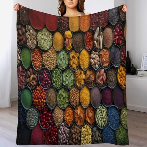 PAZZK Kuscheldecke Bunte Gewürze Decke Tagesdecke - Weiche Flannel Decke Mit Muster Sofadecke - Baumwolldecke Wohndecke Sofaüberwurf Bettüberwurf（130×180cm）