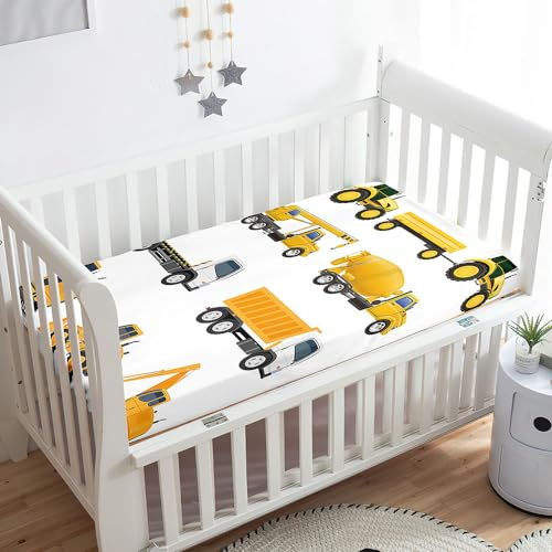 Odot Spannbettlaken für Kinderbett, Karikatur Auto Drucken Kinderwagen Matratzenbezug, Weiche Babybett Spannbetttuch Stubenwagen Bezug, Beistellbett Spannbettlaken (80x160 cm,Bagger)