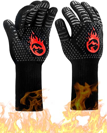Grillhandschuhe Hitzebeständig mit 800°C, BBQ Gloves, Feuerfeste Grill Handschuhe, Backhandschuhe, Kochhandschuhe, Ofenhandschuhe, Wiederverwendbare Topfhandschuhe für Backen Küche Grillen Outdoor
