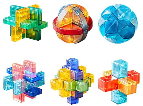 Holzsammlung 6 Stück Knobelspiele, Geschicklichkeitsspiel, Logikspiele IQ Spiele Geduldspiel Knobelspiele, 3D Puzzle Denkspiele Spielzeug Geschenk Set für Erwachsene & Kinder, 7cm