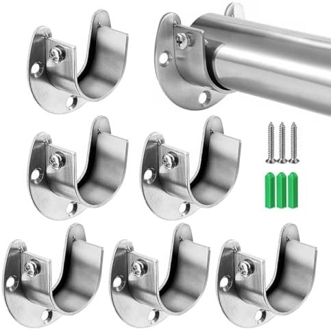 Supporti U per Armadio, 6 Pezzi Staffa Asta con Flangia in Lega di Zinco per Tubi del Guardaroba da Parete