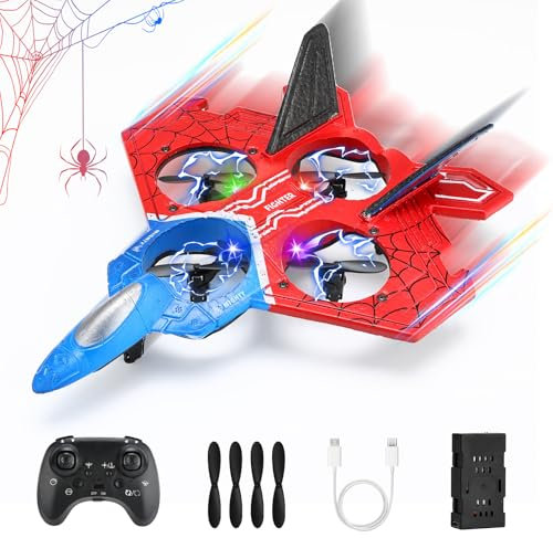 Drohne für Kinder, 2,4GHz ferngesteuertes Flugzeug, Kampfjet, Drohne mit wiederaufladbarer Batterie und 4 Ersatzpropellern, 360° Flip einfach zu fliegen für Erwachsene Kinder Anfänger (Rot)