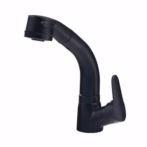 Wasserhahn Bad Waschtischarmatur Mit Ausziehbar Brause Messing Einhebel Mischbatterie Waschbecken Armatur Mit 2 Wasserstrahlarten, Badarmatur Waschtischbatterie Badezimmer, Schwarz