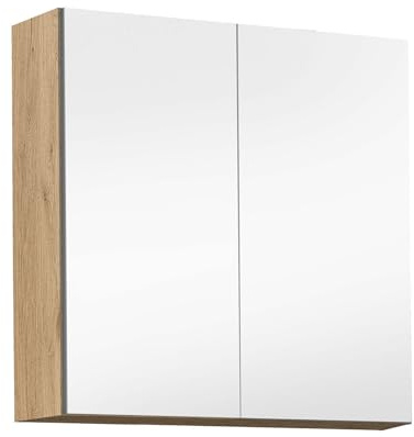 mokebo® Bad Spiegelschrank 'Die Badenixe' (71x70x23 cm) Badschrank schmal o. Hängeschrank mit Spiegel & Badezimmerschrank aus Holz in Viking Oak, Eiche Schwarz (auch als Badmöbel Set)