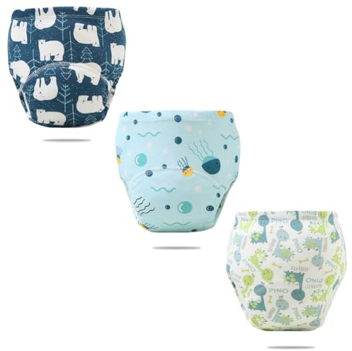FedMois Baby Potty Training Pants Boys Girls Training Underwear Reusable (3 Pack), Polar bear, Jellyfish and Dinosaur, 1-2 Years