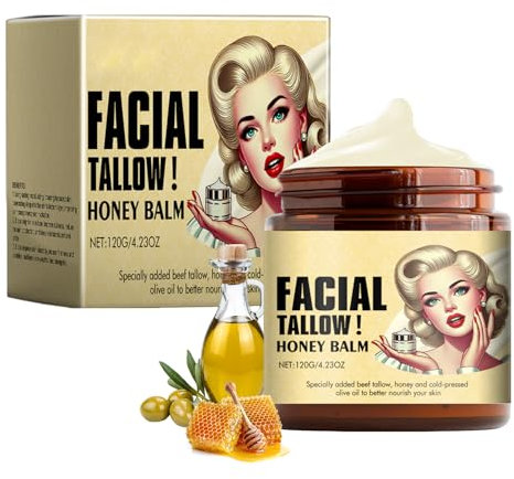 Pure Tallow Balm, 120g Beef Tallow Skin Care, 100% Natural Tallow and Honey Balm,Organic Wrinkle Defense Moisture Tallow Cream for Face, Body