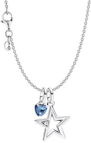 PANDORA Collier für Damen Schmuckset Silber Stern und Herz 68638 | Halskette mit zwei Charm-Anhängern für Frauen, moderne Geschenkidee