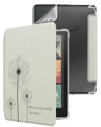 WALNEW Hülle für 7 Kindle Paperwhite 12. Generation 2024 und Kindle Colorsoft Signature Edition, klare weiche TPU-Rückenschutzhülle für den 2024 Kindle Paperwhite (Löwenzahn)
