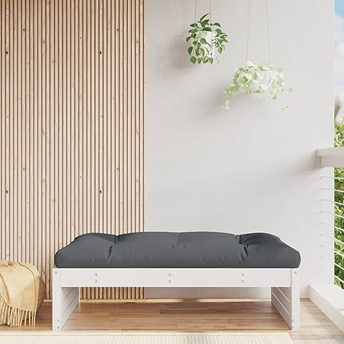Weißer Massivholz Kiefer Garten Ottomane Fußhocker 120x80cm Outdoor Terrasse Möbel für Terrasse Balkon Pool und Wohnzimmer Sitzhocker Fußstütze zur Entspannung