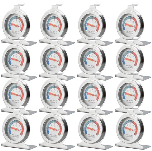 16 Pack Refrigerator Thermometer Large Dial Freezer Thermometer Classic Series Fridge Alarm Thermometer Internal Temperature Gauge for Kitchen Refrigerator