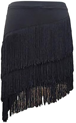 Damen Rock Bauchtanz Hüfttuch mit Münzen Gürtel Rock Bauchtanz Kostüm Hüfttuch Gürtel Bauchtanzgürtel Quasten Paillettenrock Glitzer Fransenrock Kostüm Karneval Rock Rave Festival Kleidung (Black, L)