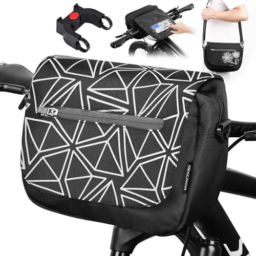 GXCROR Lenkertasche Fahrrad 5L mit Adapter, Handyhalterung, Trageschultergurt, Blitzschnell Abnehmbar, Wasserabweisende fahrradtasche Lenker, Für Stadtpendler, Reisen