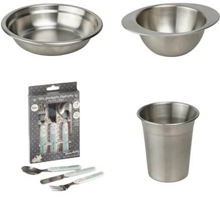THERMOBABY - Pack Repas Bébé Complet Inox - Ensemble Repas pour Enfant avec Assiette, Set de Couverts, Gobelet et bol - Idéal à offrir - Pratique, Sain et Sûr - Coffrets Repas Pour Enfant sans BPA