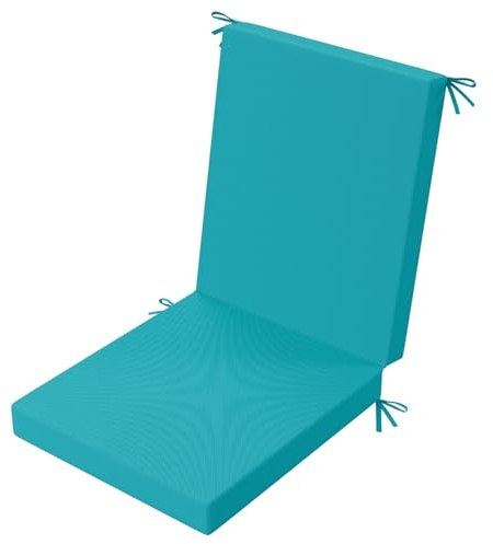 PRIMEPATIO Outdoor Patio Chair Seat Cushion with Back, 7cm Thick Foam Rattan Waterproof Garden Cushions for Outdoor Furniture with Ties, Resistant Dining Chair Pad, 105x45cm, Blue