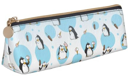 jingong Penguin Balloon Snowflake Triangle Leather Case Pouch with Spacious Interior, Zipper Closure for Writing Tools, Office
