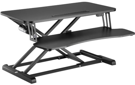 Spacetronik Schreibtischaufsatz Höhenverstellbar 15-68 cm | Steh-Sitz Schreibtisch mit X-Lift Mechanismus, Tastaturablage & Tablet-Slot, Stehpult freistehend, Traglast 20 kg, 80×40 cm