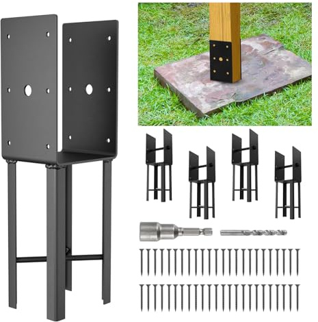 Demimy 4x4 Post Anchor for Wet Concrete, 14 U-Shape Fence Post Base with Hardware Kit - 2.6mm Heavy Duty Ground Spike Bracket for Deck (Inner 3.6), 4 Pack