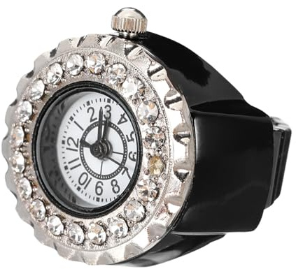 CATIEBYE Damen Fingeruhr Ring aus Edelstahl und Glas Schwarz Retro | Fingeruhr, Dekorativer Fingerring im Retro Stil, mit Knopfzelle, Praktisch und Leicht zu Tragen