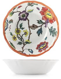 H&H, Set 6 Piatti Fondi in Melamina Decorata – Collezione Blossom | Ø 19 cm | Design Floreale con Bordo Colorato | Resistenti, Infrangibili, Perfetti per Esterno, Campeggio, Terrazzo, Giardino, Camper