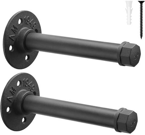 BOSHANGJIA Industrial Pipe Clothing Rack 6 Inch 2 Pack, Wall Mounted Clothes Rack-Pipe Shelf Brackets Heavy Duty Closet Rod for Hanging Clothes Rustic Metal Garment Rail Laundryroom